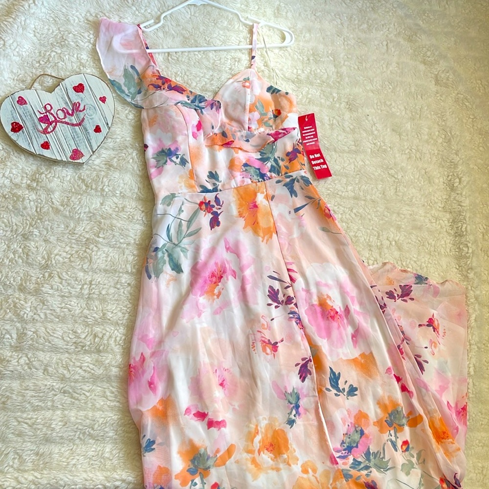 Long flower dress for prom